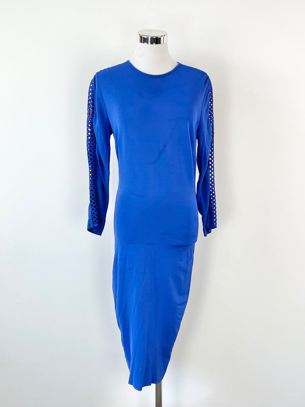 Stella McCartney Electric Blue Embroidered Sleeve Panels Bodycon Dress - AU10