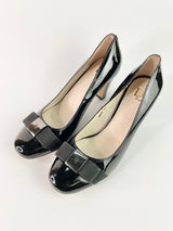 David Lawrence Glossy Black Leather Bow Pumps - EU41