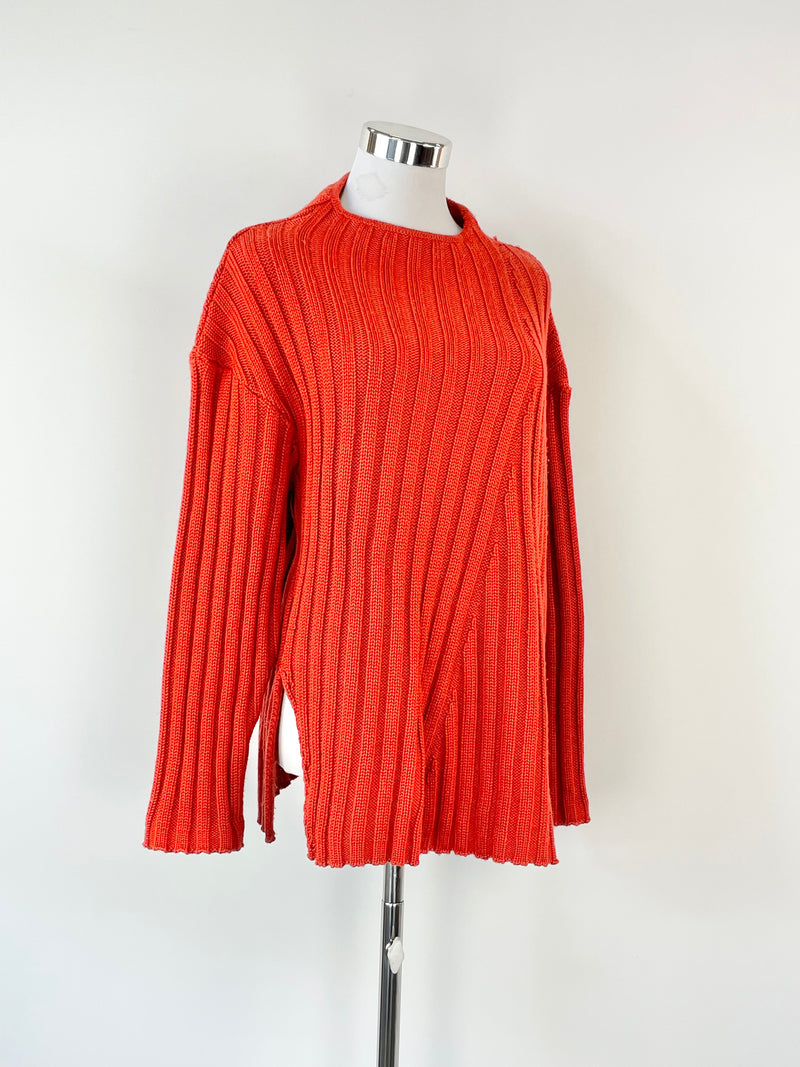 Husk Orange Asymmetric Rib Knit Sweater - S