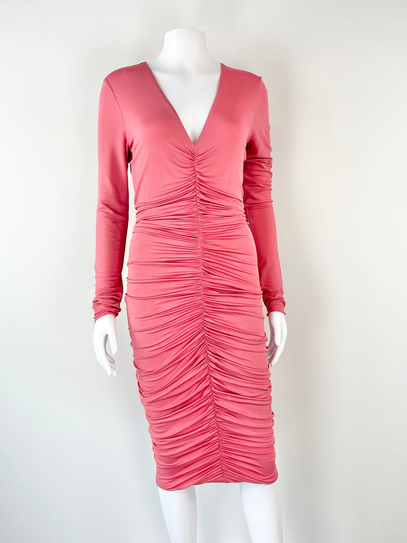 Max Mara Rose Ruched Front Long Sleeve Dress - AU8/10