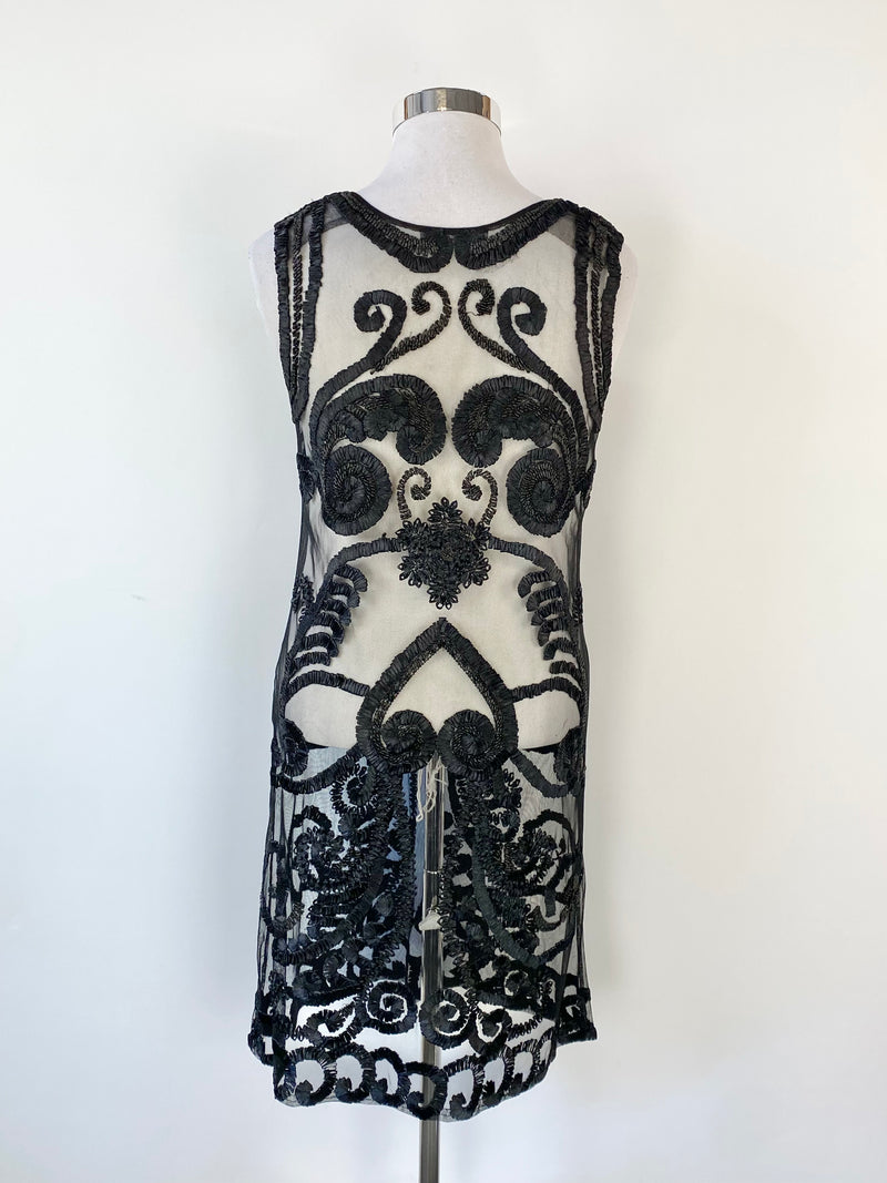 Alberta Ferretti Sheer Black Lace Midi Dress - AU10/12