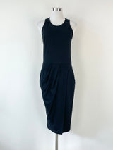 Helmut Lang Black Wool Pleated Midi Dress - S