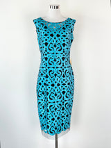 Anthea Crawford Black & Blue Lagoon Embroidered Midi Dress - AU10