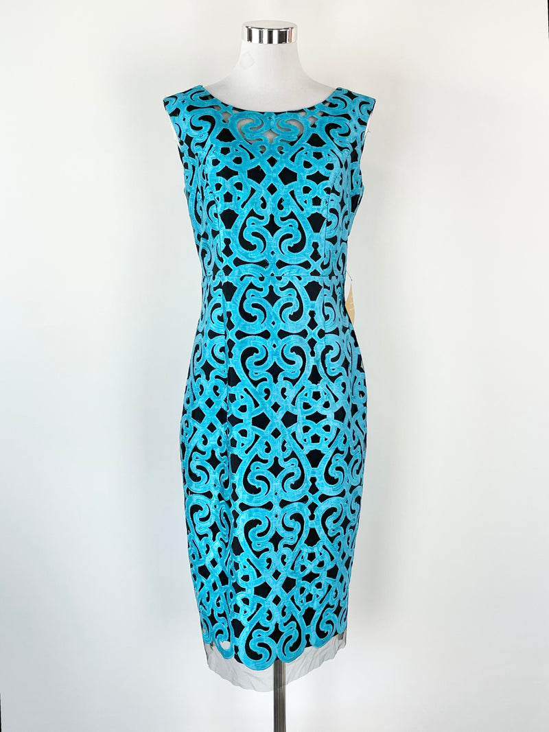 Anthea Crawford Black & Blue Lagoon Embroidered Midi Dress - AU10