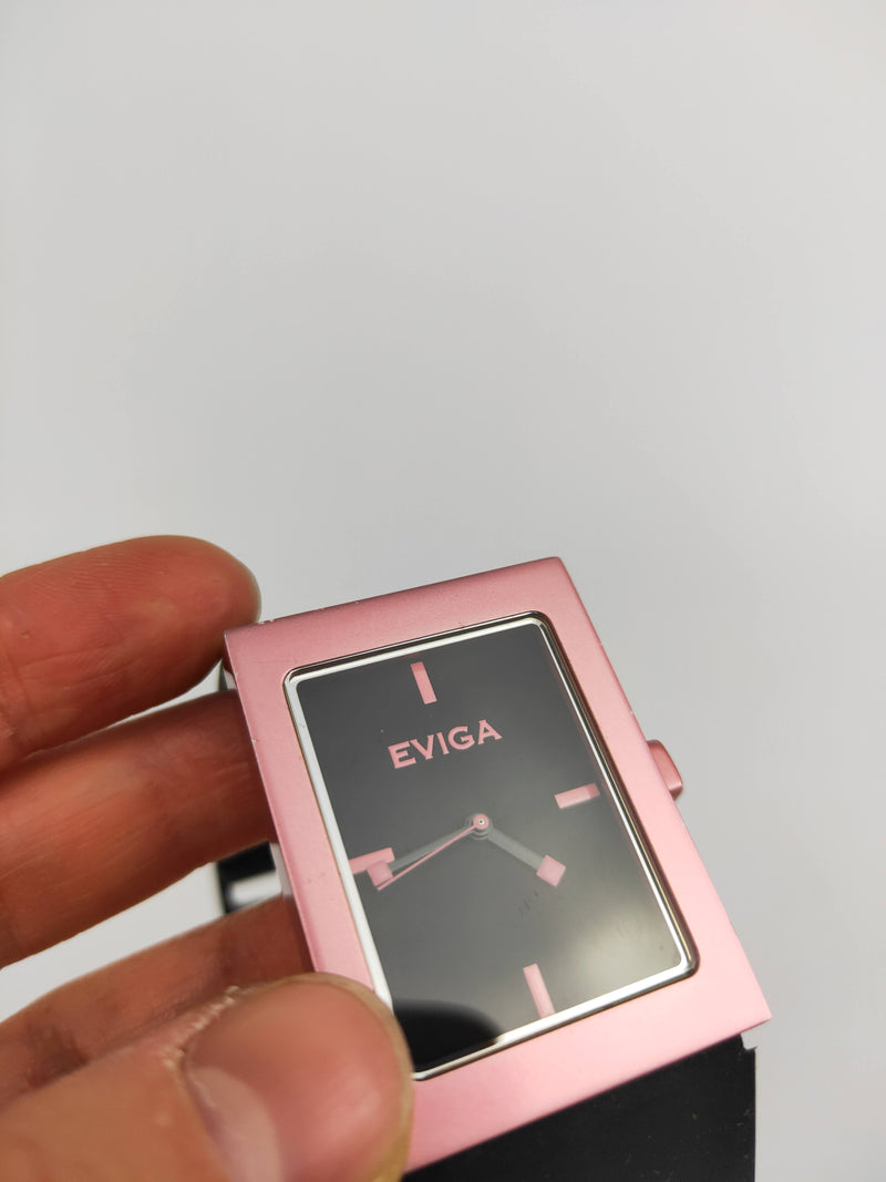 Eviga pink & black rubber strap watch