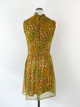 Vintage 70s Green & Tan Floral Dress - AU8