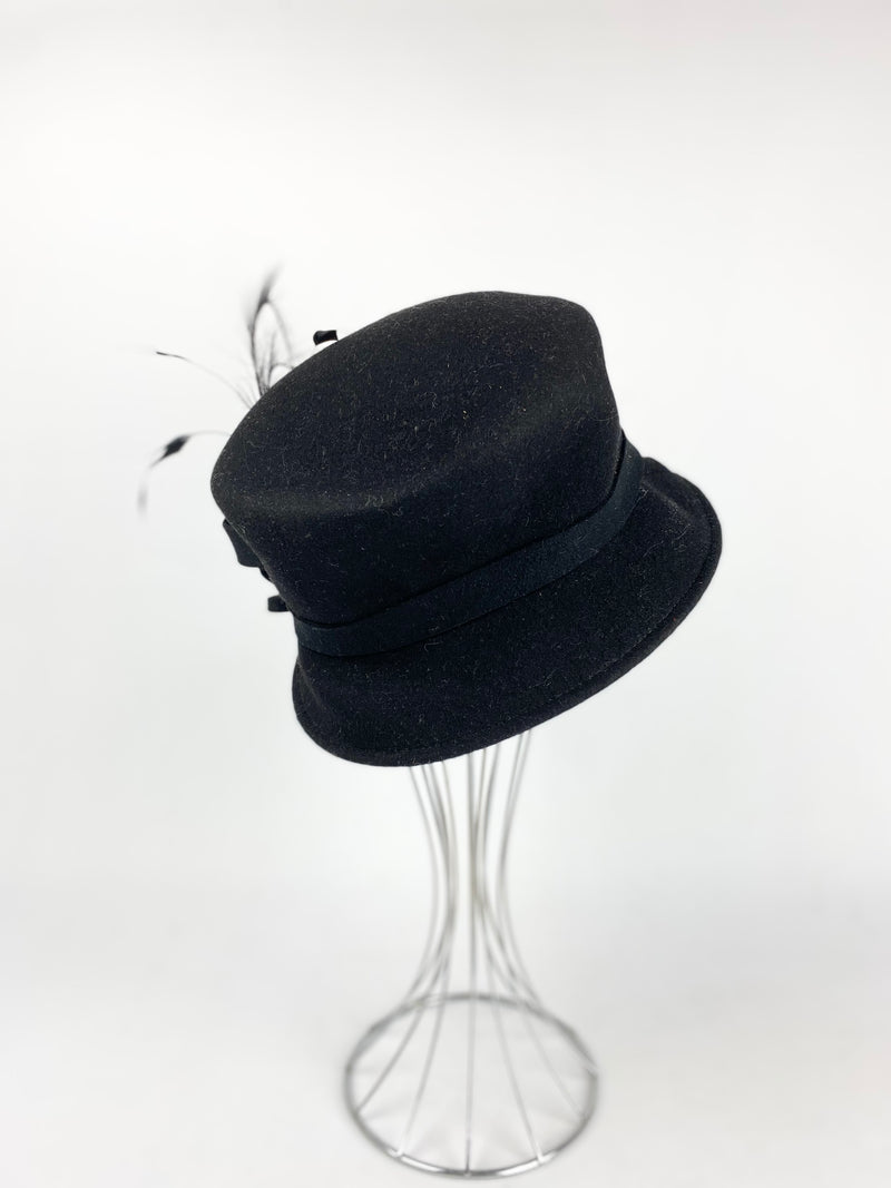 Kasmo Designs Black Felted Feather Detail Hat