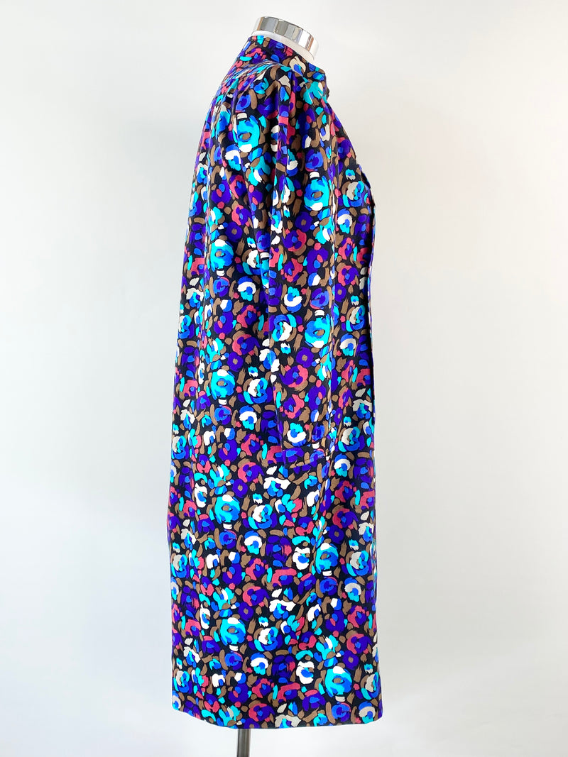Grath Elms Blue & Teal Animal Print Wool Button Up Dress - AU14