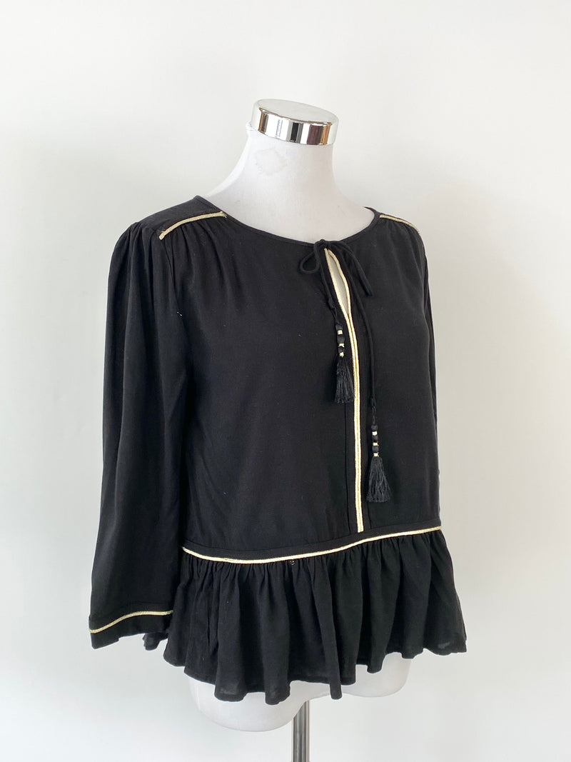 Flannel Black Peasant Blouse - AU8