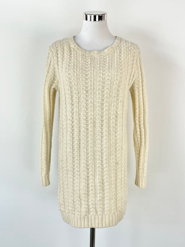 COS Cream Cable Knit Wool Sweater - XS