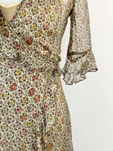 Y2K Floral Silk Georgette Wrap Dress - AU10-12