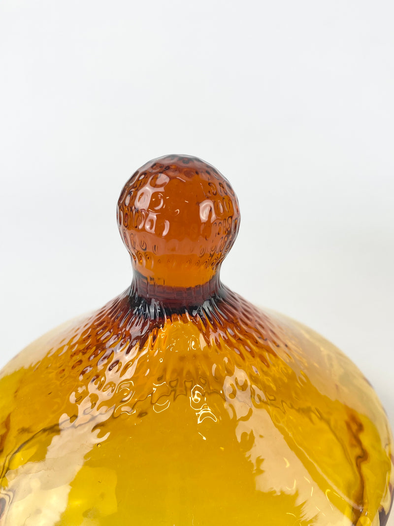 Mid Century Amber Glass Lidded Bon Bon Jar