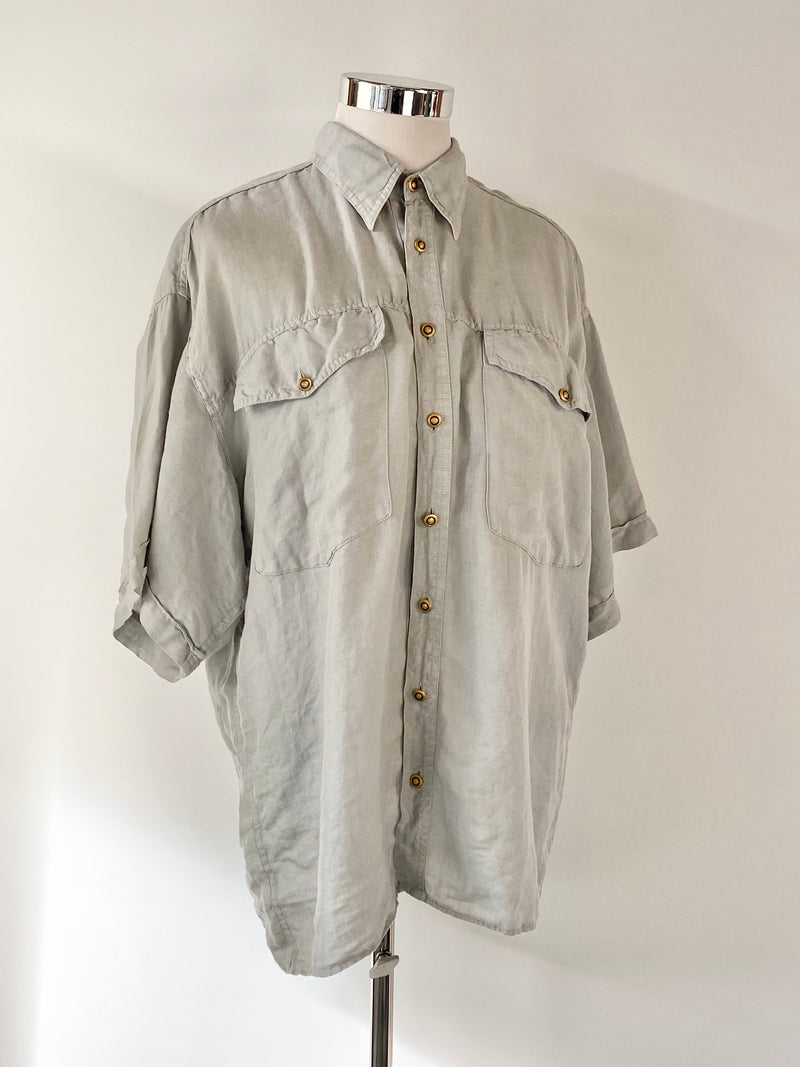 Versace V2 Misty Grey Linen Button Up Shirt - XL