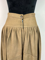 Vintage Adele Palmer Olive Green Leather Midi Skirt - AU10