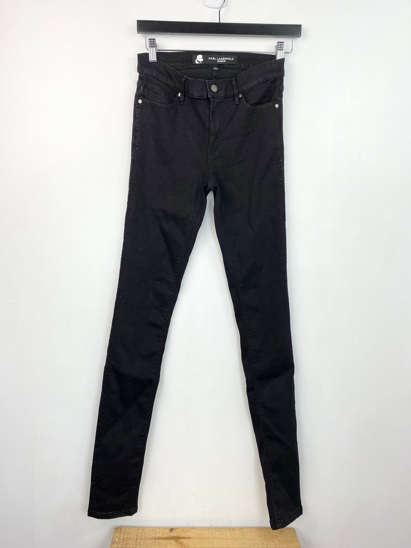 Karl Largerfeld Paris Black Rhinestone embellished Skinny Jeans - AU 6 / 8