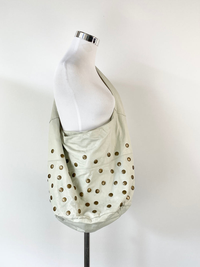 Ashley Fogel Stone Grey Leather Oversized Studded Shoulder Bag
