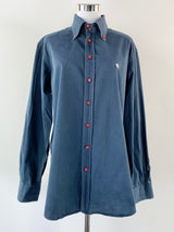 Etro Milano Blue Red Button Contrast Shirt - L