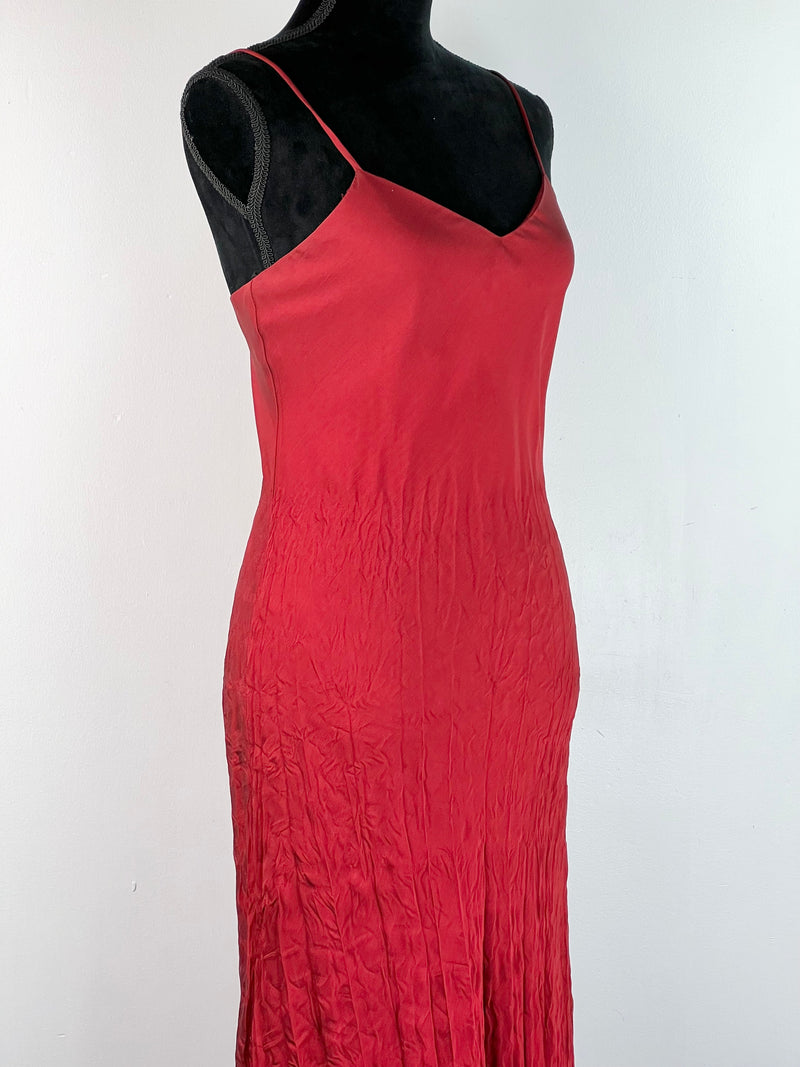 90s Mr K Crimson Crinkle Strappy Cocktail Dress - AU10