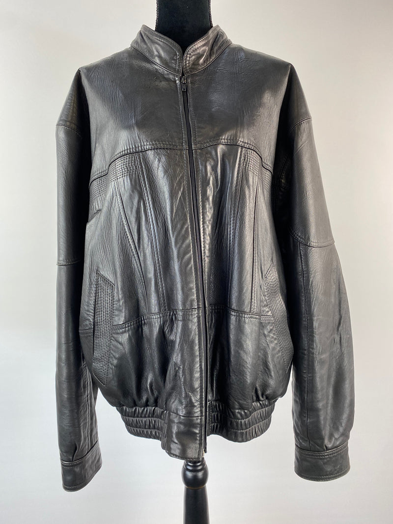 80s Black Leather Jacket -L