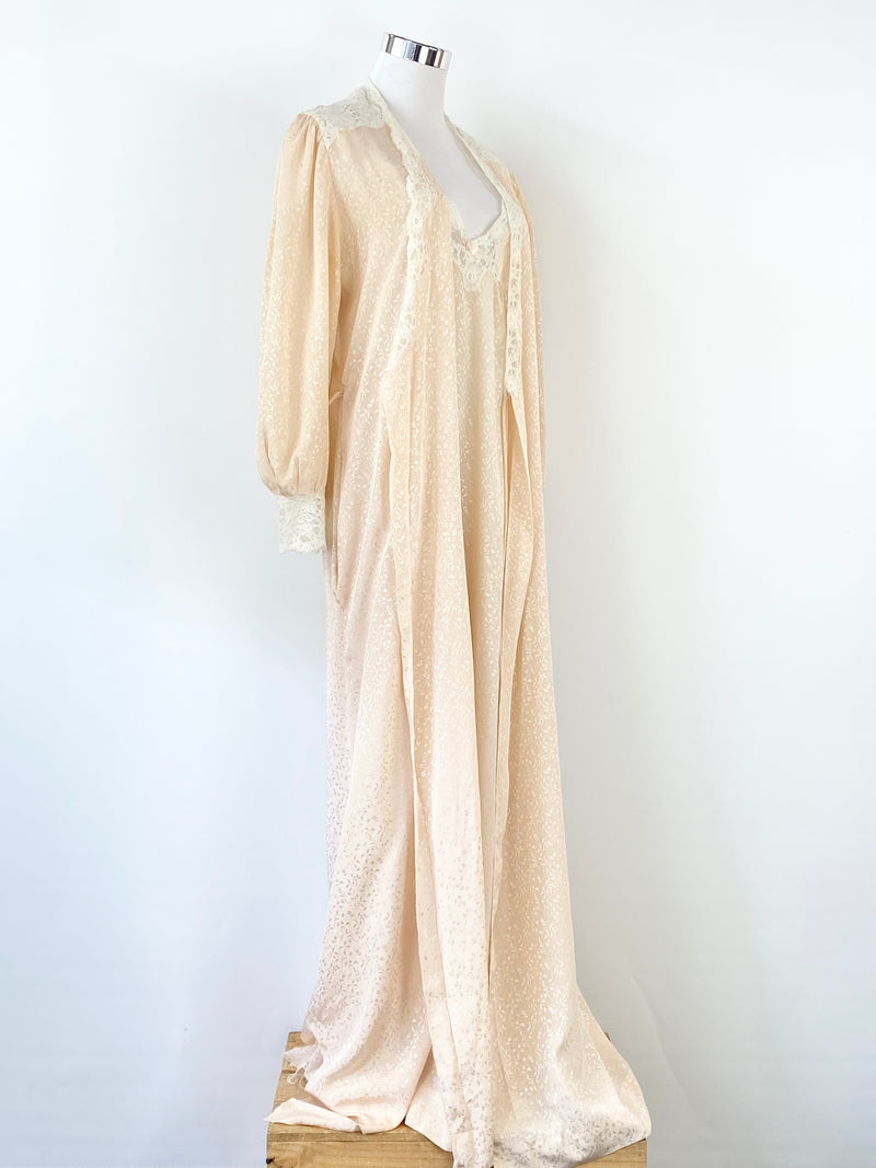 Vintage Christian Dior Peach Slip & Robe Lingerie Set - AU10