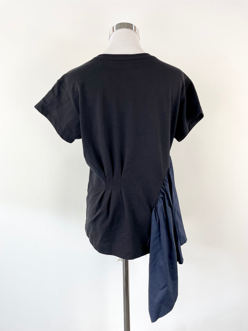 Dries Van Noten Black with Navy Side Frill T-Shirt - XS