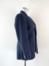Vintage Yves Saint Laurent Deep Blue Wool Blazer - Large
