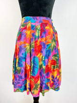 80's Vintage Silk Tropical Print Mini Skirt - AU12