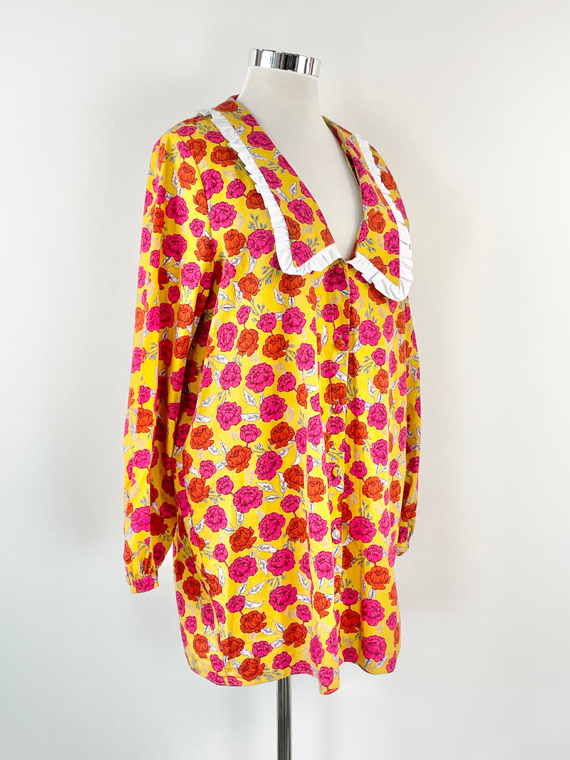 Never Fully Dressed Yellow Rose Print Chiara Shirt Dress - AU22