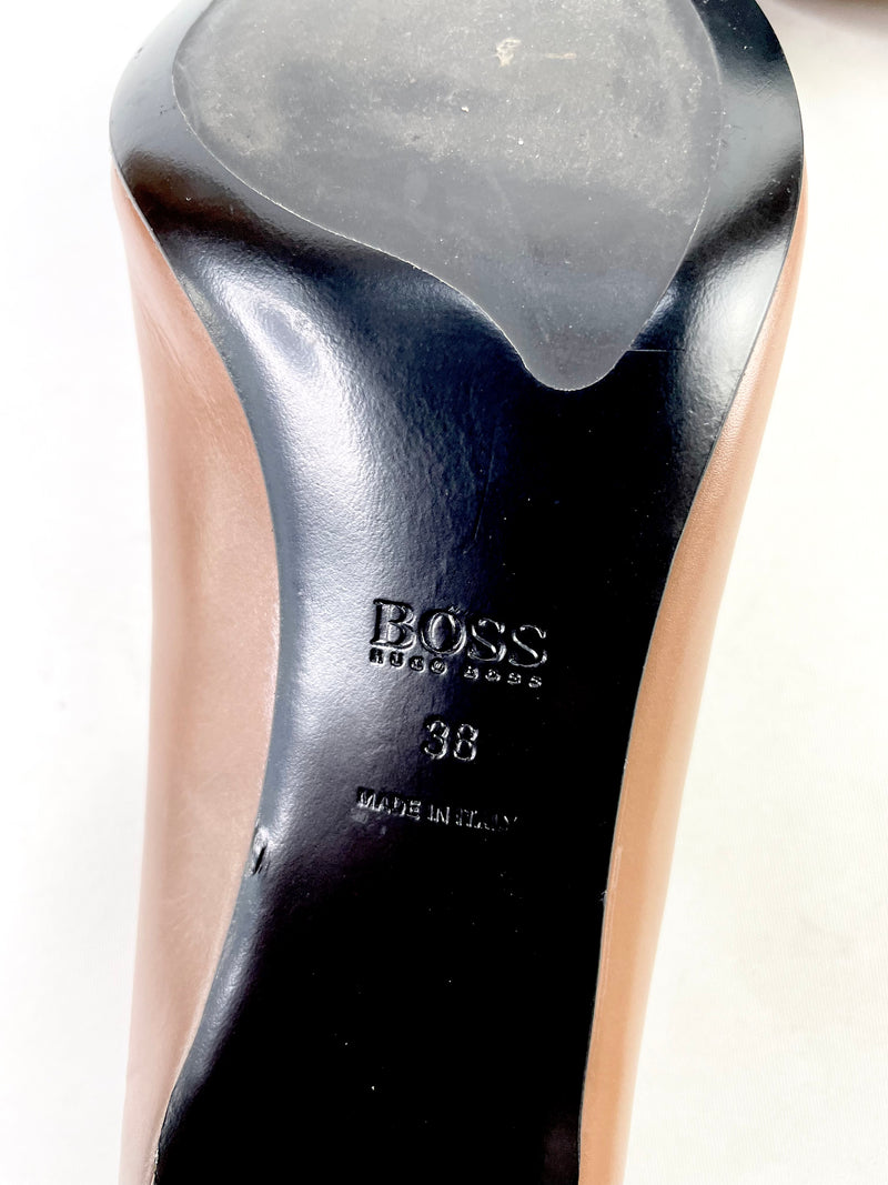 Hugo Boss Brown Leather Pointed Toe Pumps - EU38