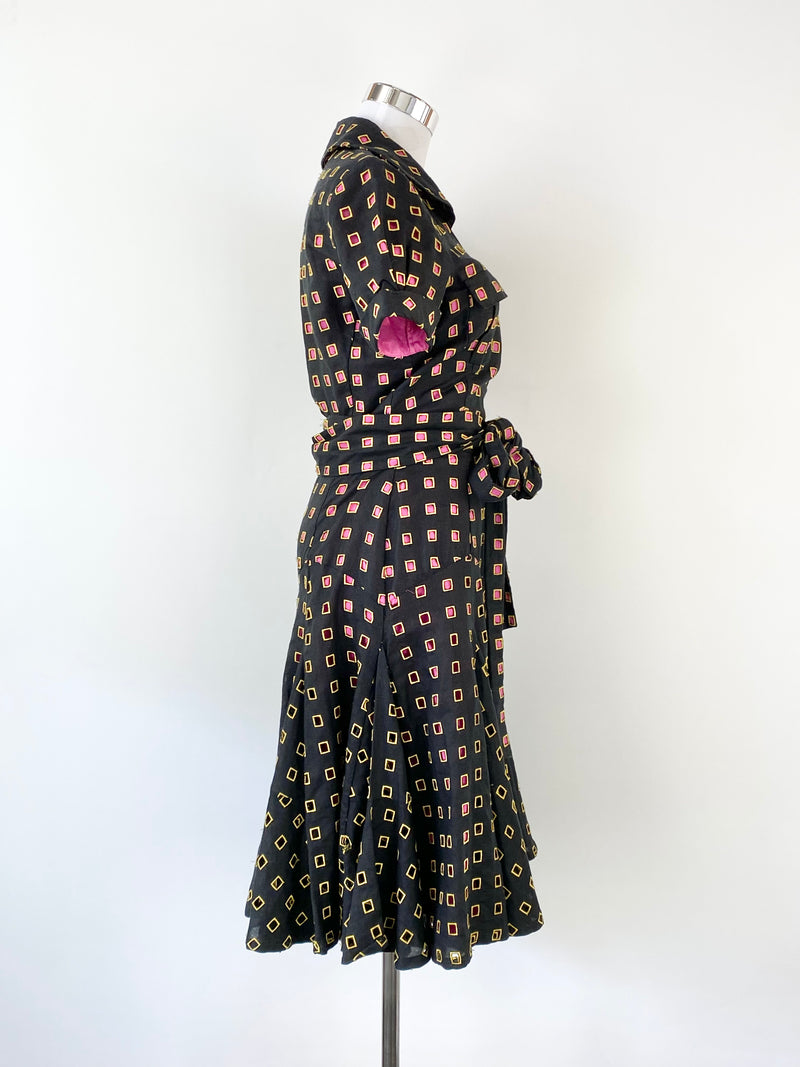 Diane Von Furstenberg Black & Pink Wrap Dress - AU6