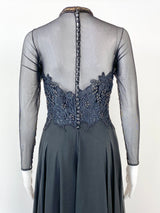 Vintage YSL Black Beaded & Lace Embellished Gown - AU10