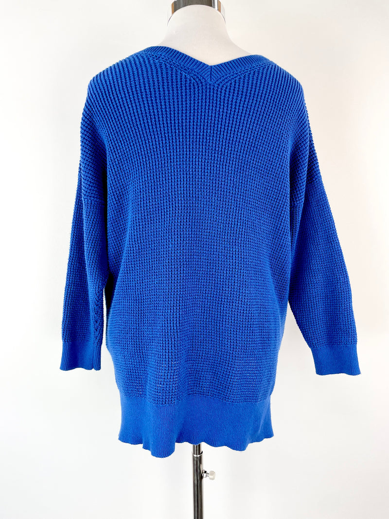 Michael by Michael Kors Blue V-Neck Sweater - L