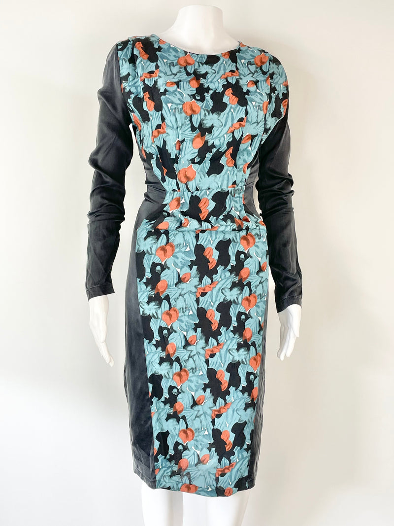 Leonard St Black & Turquoise Long Sleeve Dress - AU6