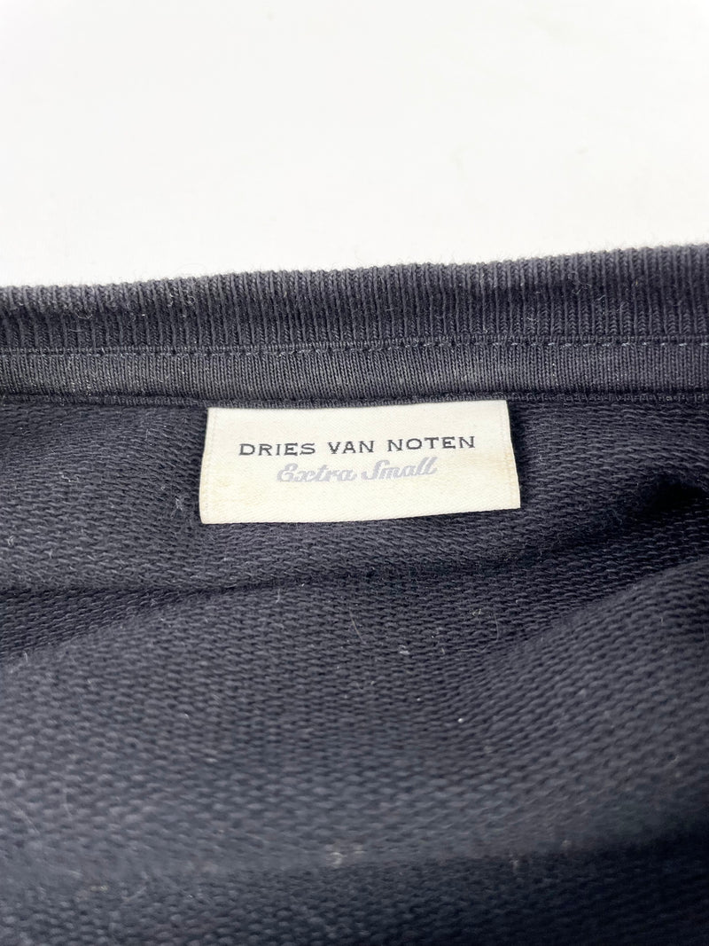 Dries Van Noten Black with Navy Side Frill T-Shirt - XS
