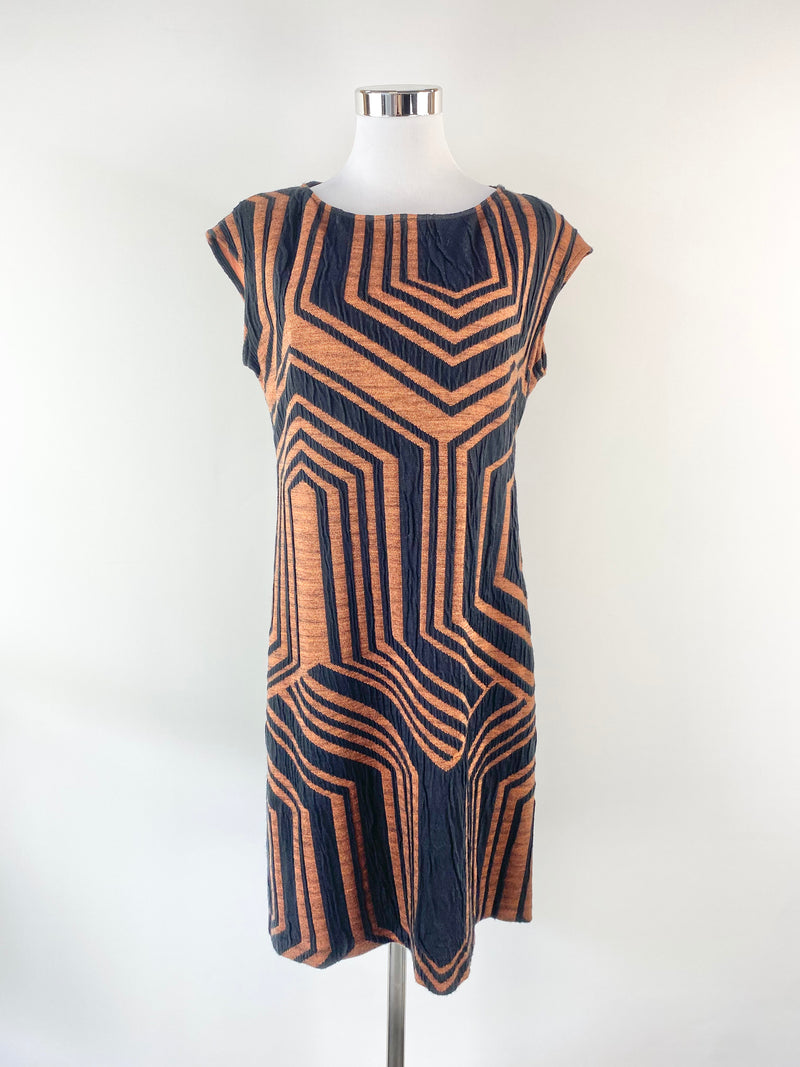 Sandro Ferrone Orange & Black embossed Dress - AU10/12