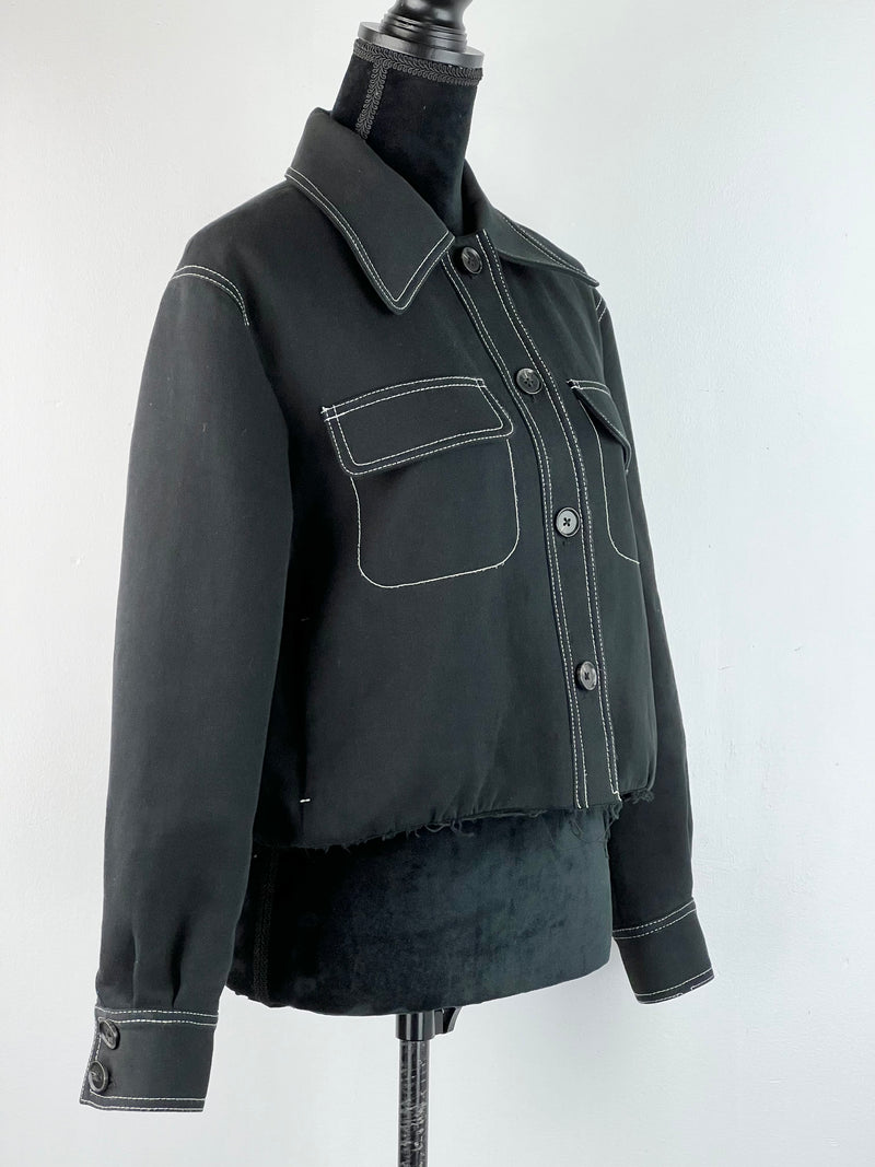 Incu Collection Black Contrast Stitch Cropped Cotton Jacket - AU12