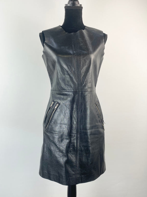 Maje Black Leather Biker Dress - EU40