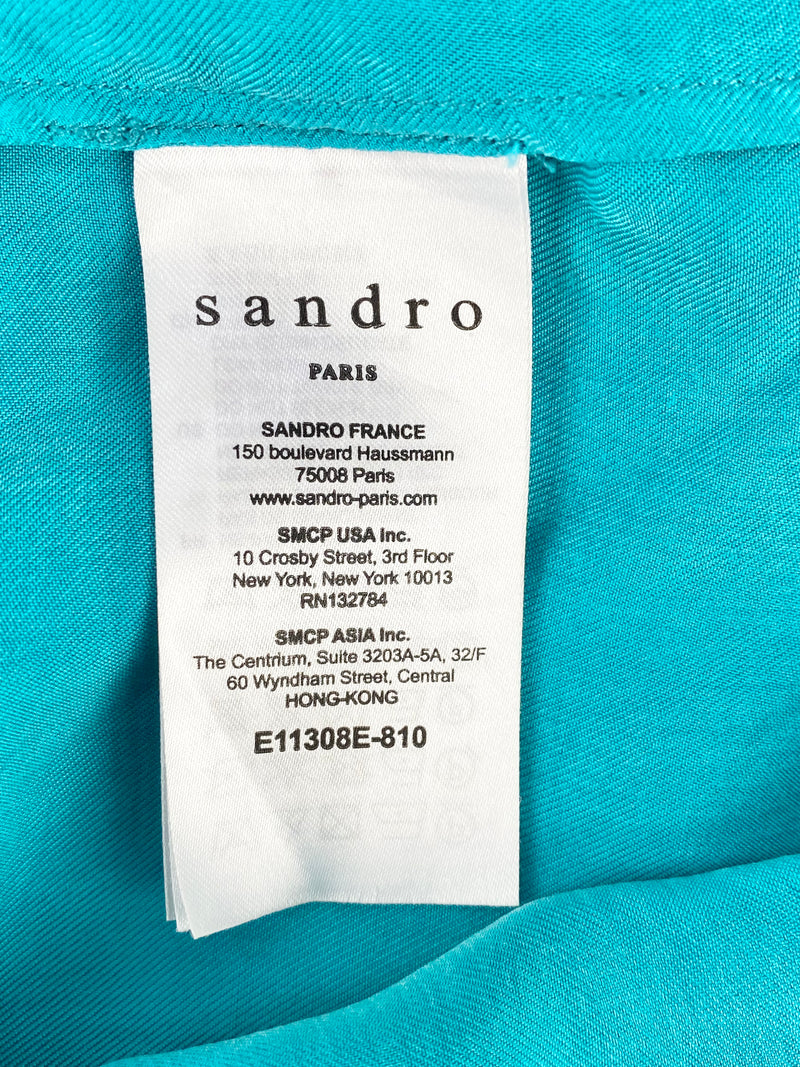 Sandro Paris Renza Turquoise Tie Back Scarf Neck Top - AU10