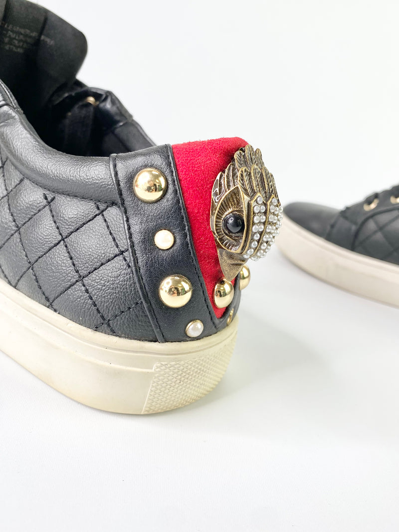 Kurt Geiger Black Quilted Sparrow Studded Leather Sneakers - EU37