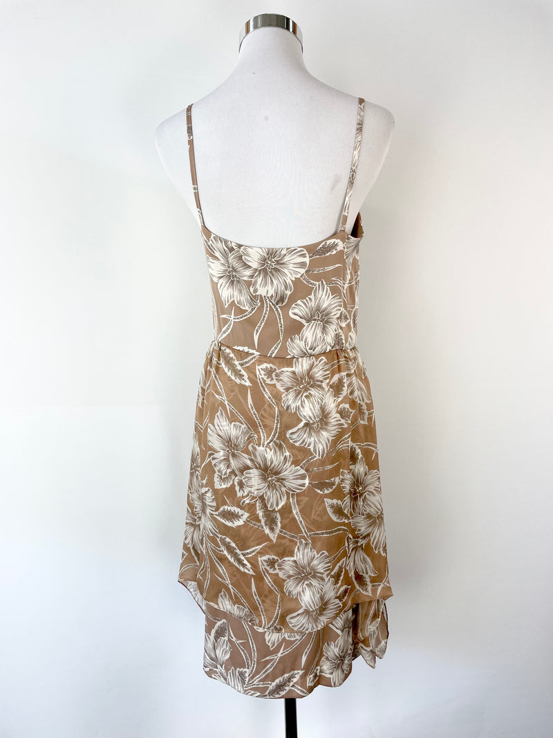 Collette Dinnigan Taupe Floral Silk Dress - AU10