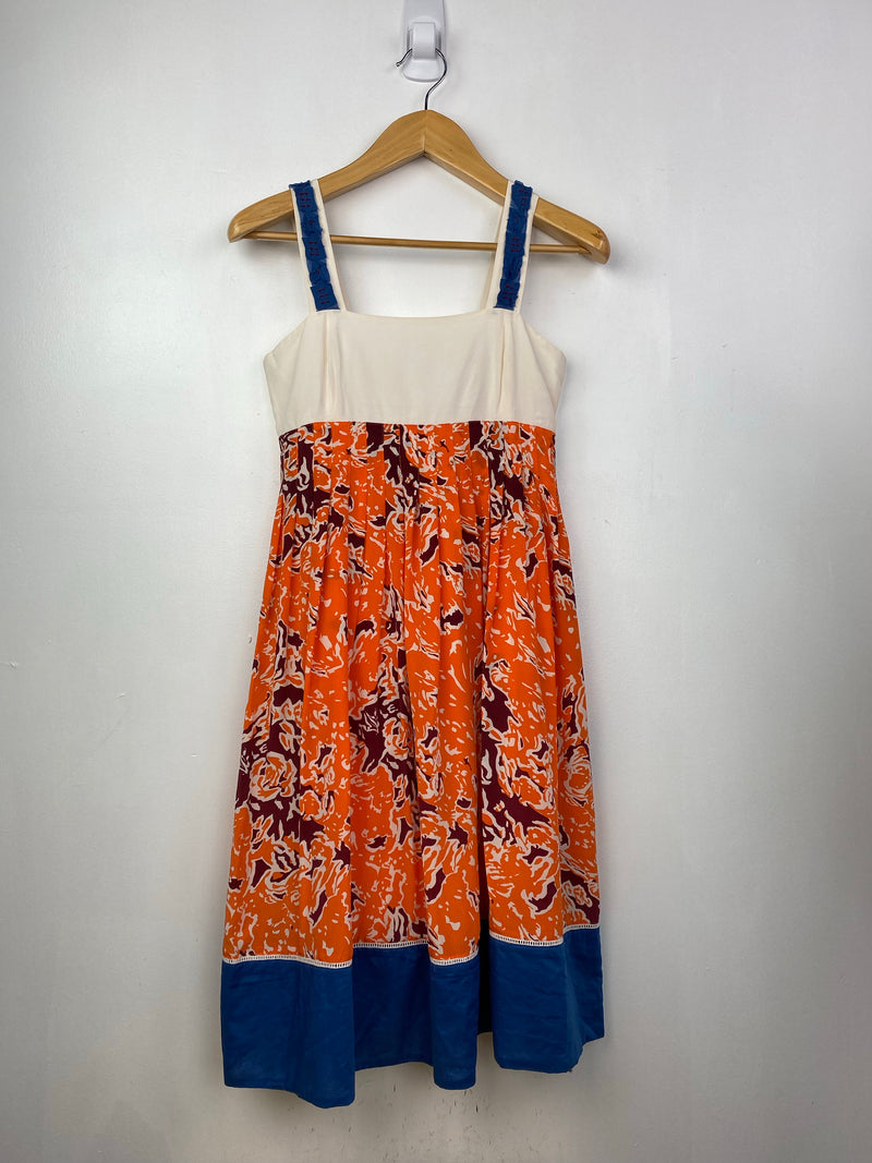 Louche Silk Orange, Blue & Cream Silk Dress - AU 6