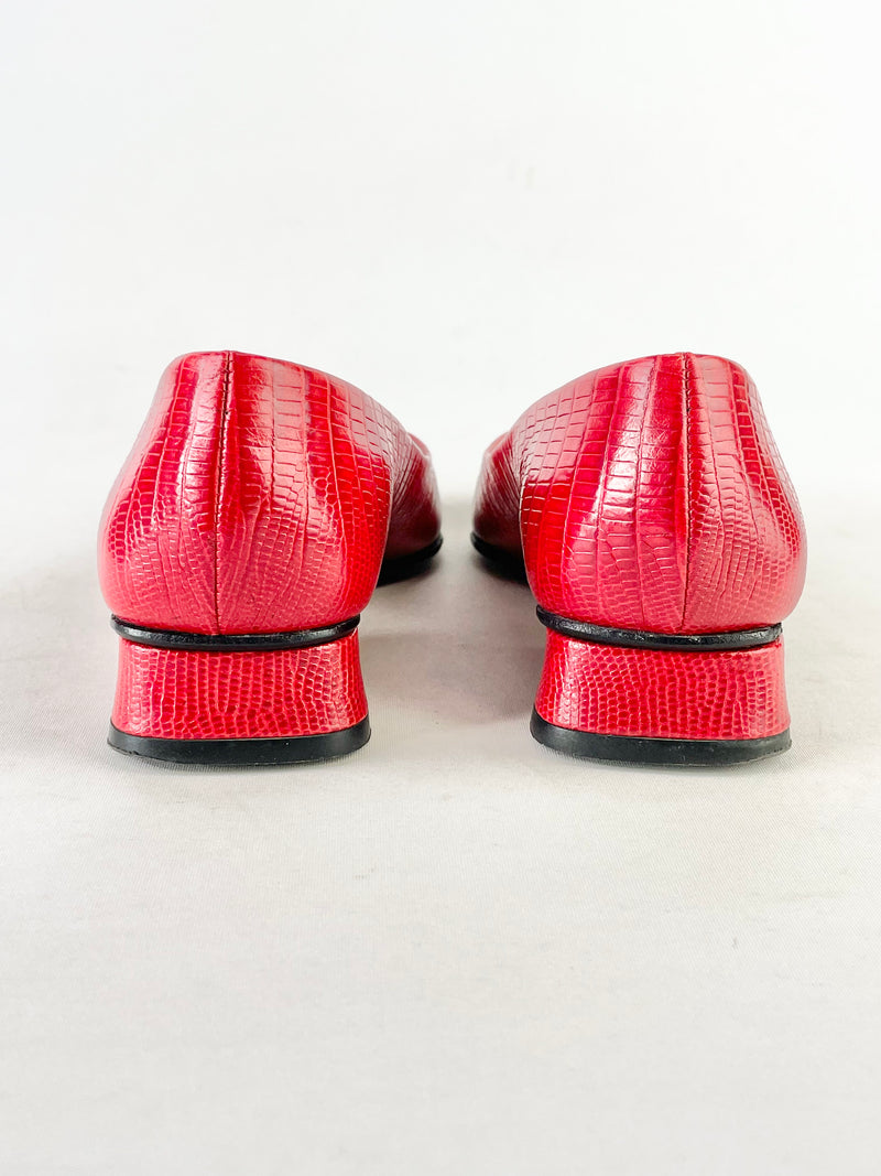 Fiordiluna Red Leather Wedge Shoes - EU36