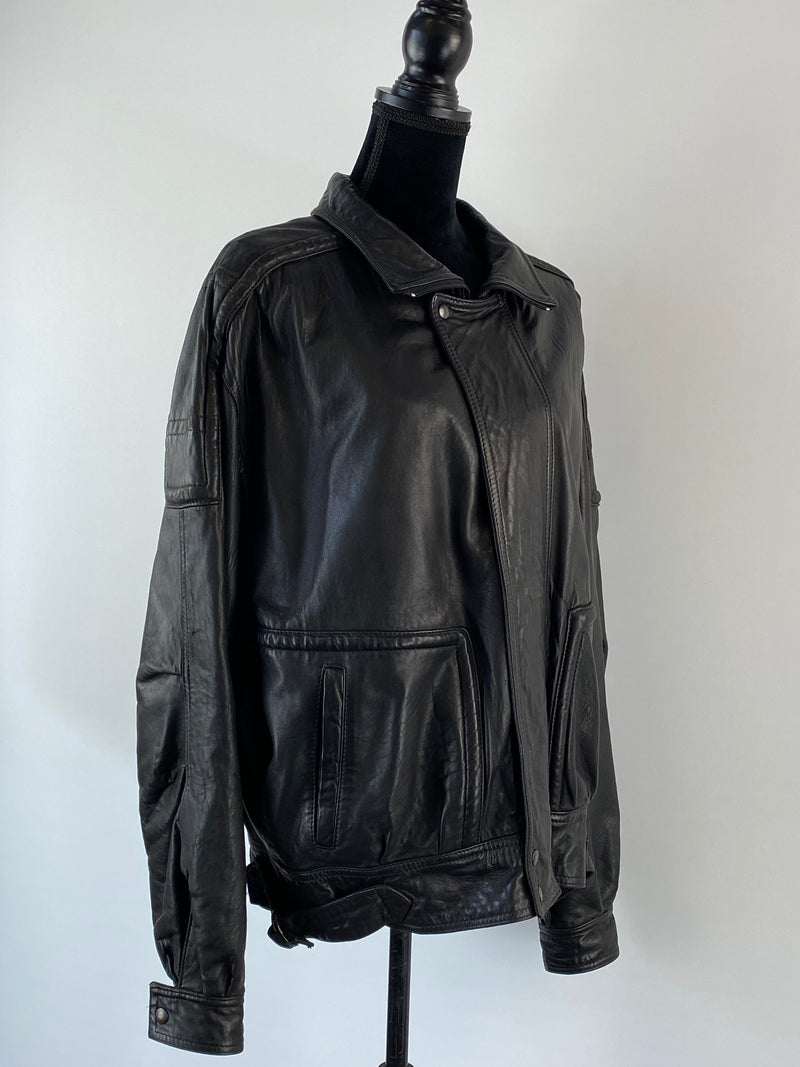 Vintage Gwynn Jones Black Leather Racer Jacket - L
