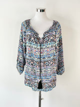 Kachel Blue Boho Print Silk Top - AU10