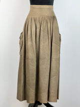 Vintage Adele Palmer Olive Green Leather Midi Skirt - AU10