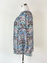 Kachel Blue Boho Print Silk Top - AU10