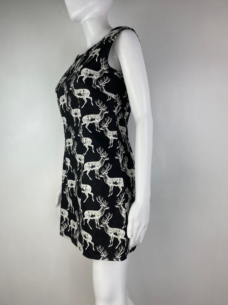 Handmade Black & White Stag 'Prongs' Dress - AU 6