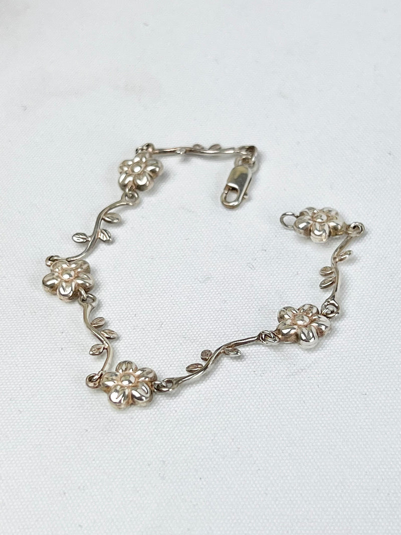 Vintage Sterling Flower Chain Bracelet