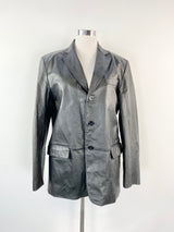 Pierre Cardin Black Leather Blazer - 52