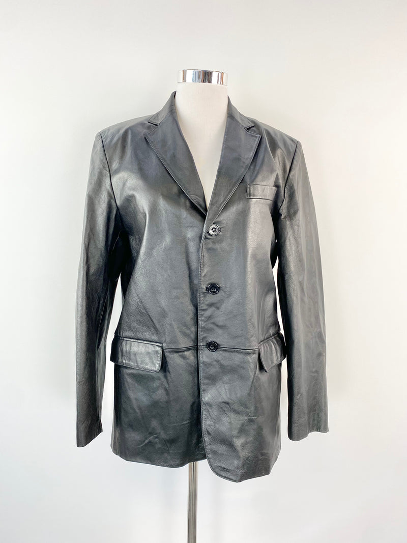 Pierre Cardin Black Leather Blazer - 52